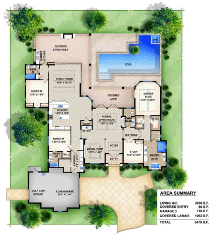 Mediterranean House Plan 78104 with 3 Beds, 4 Baths, 2 Car Garage First Level Plan