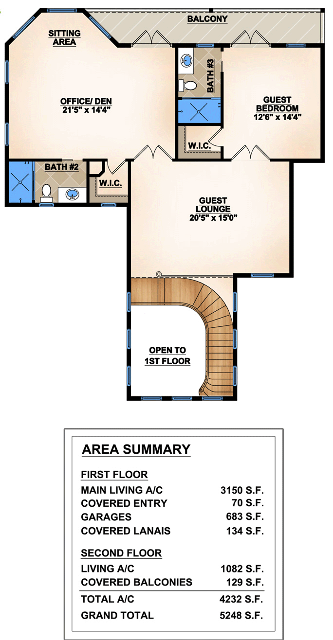 Mediterranean House Plan 78106 with 3 Beds, 4 Baths, 2 Car Garage Level Two