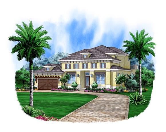 Florida, Mediterranean House Plan 78111 with 4 Beds, 4 Baths, 2 Car Garage Elevation