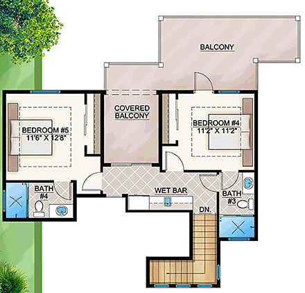 Florida, Mediterranean House Plan 78115 with 5 Beds, 5 Baths, 2 Car Garage Second Level Plan