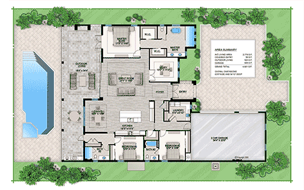 Florida, Modern House Plan 78117 with 3 Beds, 3 Baths, 3 Car Garage First Level Plan
