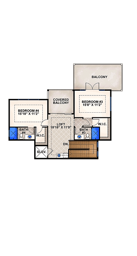Coastal, Florida, Mediterranean House Plan 78121 with 4 Beds, 4 Baths, 2 Car Garage Second Level Plan