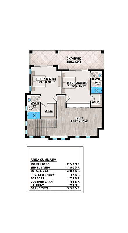 Coastal, Contemporary, Florida House Plan 78122 with 4 Beds, 5 Baths, 3 Car Garage Second Level Plan