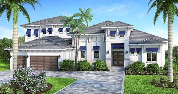 Coastal, Contemporary, Florida House Plan 78122 with 4 Beds, 5 Baths, 3 Car Garage Elevation