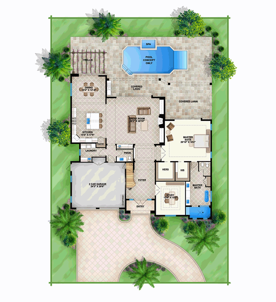 House Plan 78123 - Florida Style with 3939 Sq Ft, 4 Bed, 3 Bath, |  COOLhouseplans.com, image size:970x1058