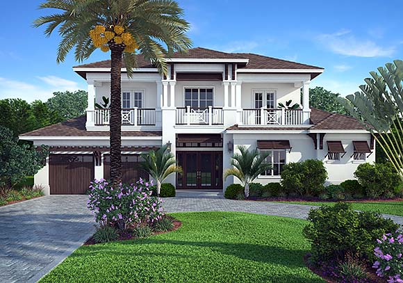 Coastal, Florida House Plan 78123 with 4 Beds, 4 Baths, 2 Car Garage Elevation