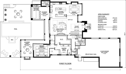 Florida, Modern House Plan 78124 with 3 Beds, 5 Baths, 3 Car Garage First Level Plan