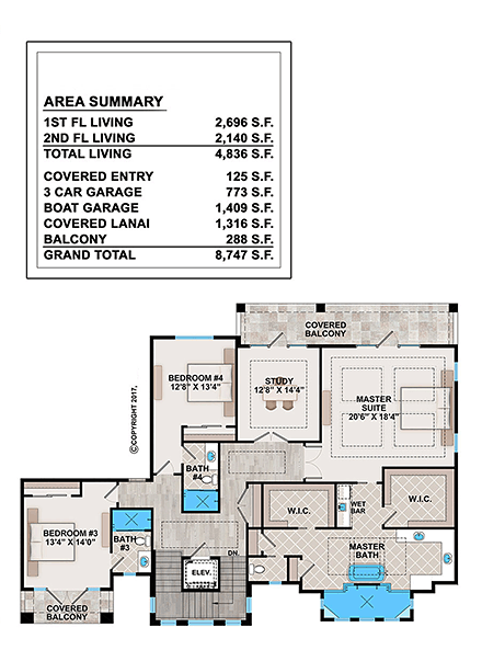 Coastal, Contemporary, Florida House Plan 78125 with 4 Beds, 6 Baths, 3 Car Garage Second Level Plan