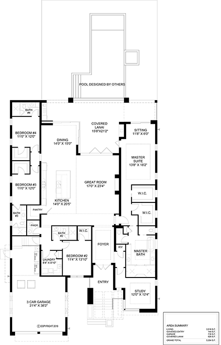 Modern House Plan 78128 with 4 Beds, 5 Baths, 3 Car Garage First Level Plan