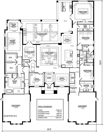 Coastal, Contemporary, Florida House Plan 78129 with 4 Beds, 5 Baths, 4 Car Garage First Level Plan