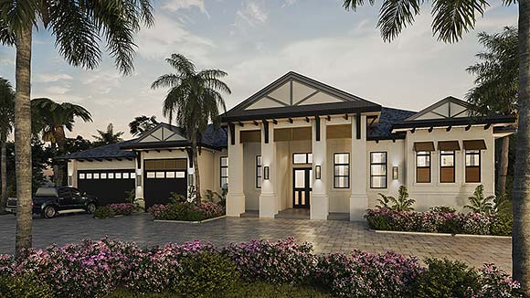 Coastal, Florida House Plan 78130 with 3 Beds, 4 Baths, 3 Car Garage Elevation