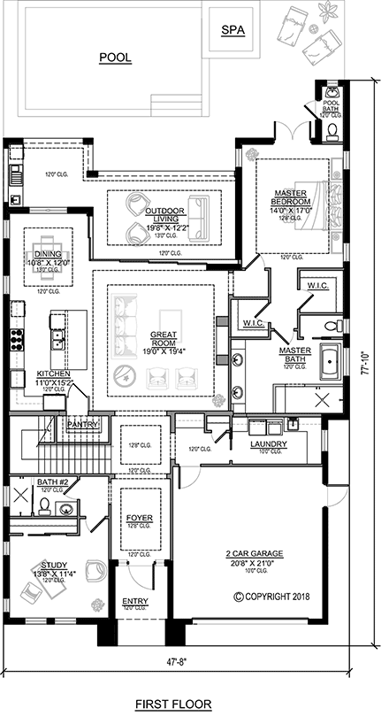 Modern House Plan 78132 with 4 Beds, 5 Baths, 2 Car Garage First Level Plan