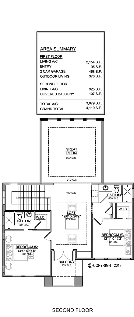 Modern House Plan 78132 with 4 Beds, 5 Baths, 2 Car Garage Second Level Plan