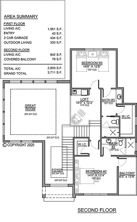 Modern House Plan 78133 with 3 Beds, 4 Baths, 2 Car Garage Second Level Plan