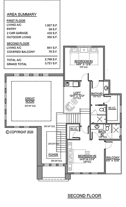 Modern House Plan 78135 with 3 Beds, 4 Baths, 2 Car Garage Second Level Plan
