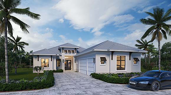 Coastal, Contemporary House Plan 78137 with 3 Beds, 4 Baths, 3 Car Garage Elevation