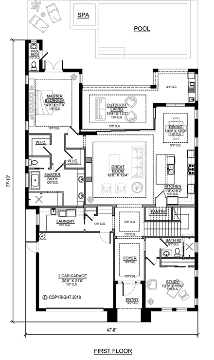 Modern House Plan 78139 with 3 Beds, 5 Baths, 2 Car Garage First Level Plan