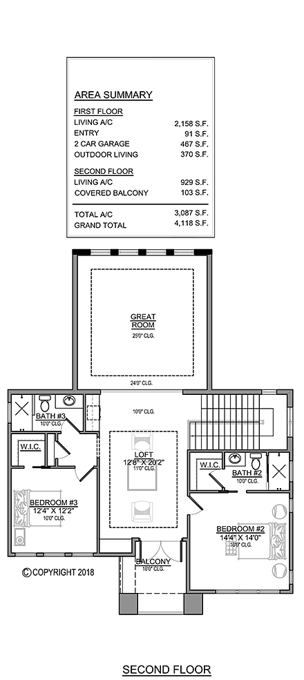 Modern House Plan 78139 with 3 Beds, 5 Baths, 2 Car Garage Second Level Plan