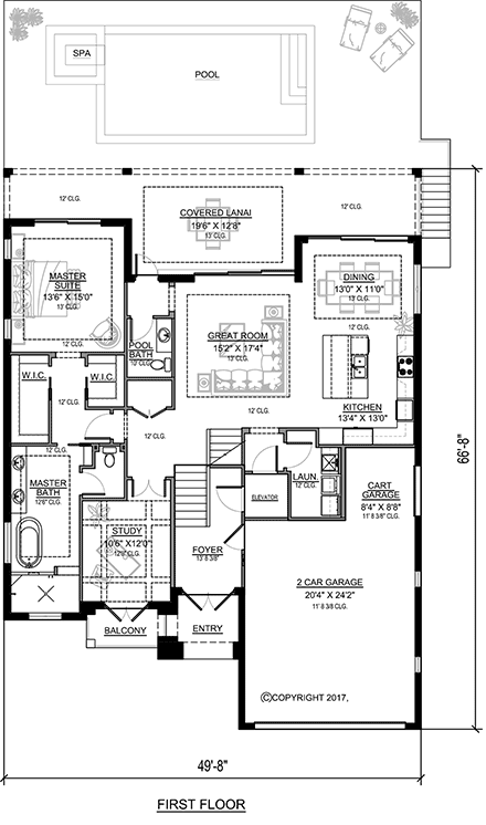 Coastal, Florida House Plan 78141 with 3 Beds, 4 Baths, 2 Car Garage First Level Plan