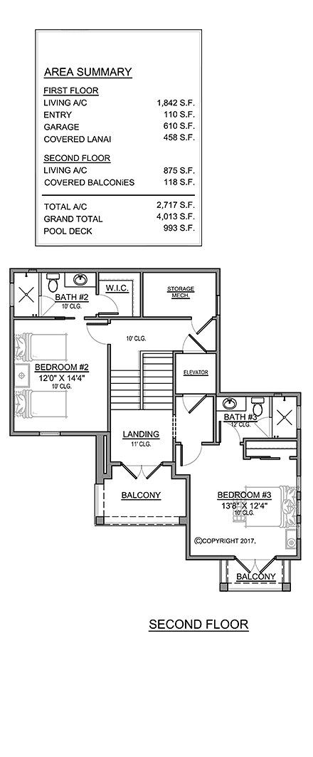 Coastal, Florida House Plan 78141 with 3 Beds, 4 Baths, 2 Car Garage Second Level Plan