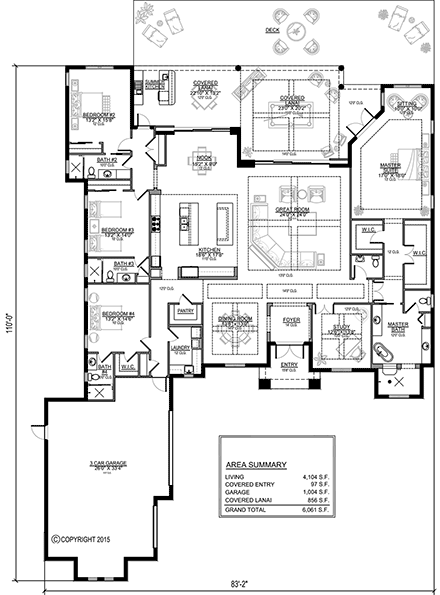 Coastal, Contemporary, Florida House Plan 78142 with 4 Beds, 5 Baths, 3 Car Garage First Level Plan