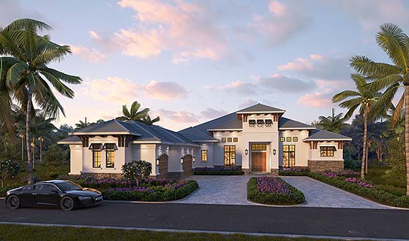Coastal, Contemporary, Florida House Plan 78142 with 4 Beds, 5 Baths, 3 Car Garage Elevation