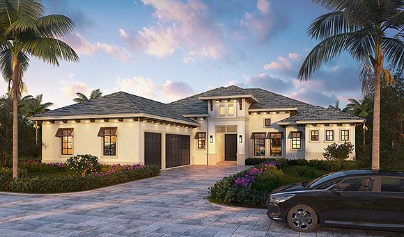 Florida, Modern House Plan 78144 with 3 Beds, 3 Baths, 3 Car Garage Elevation