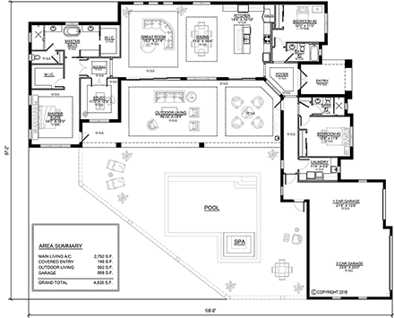 Coastal, Contemporary, Florida House Plan 78145 with 3 Beds, 3 Baths, 3 Car Garage First Level Plan