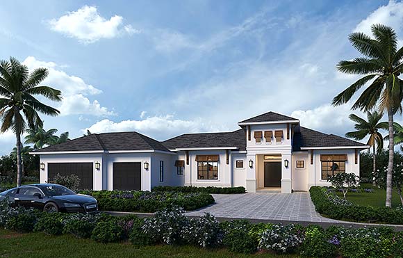 Coastal, Contemporary, Florida House Plan 78145 with 3 Beds, 3 Baths, 3 Car Garage Elevation