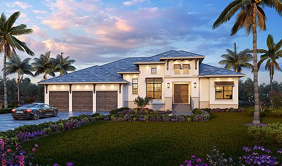 Coastal, Contemporary House Plan 78147 with 3 Beds, 3 Baths, 3 Car Garage Elevation