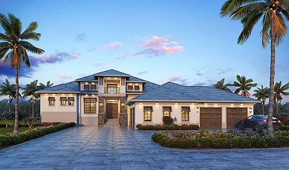 Coastal, Contemporary House Plan 78148 with 4 Beds, 6 Baths, 4 Car Garage Elevation