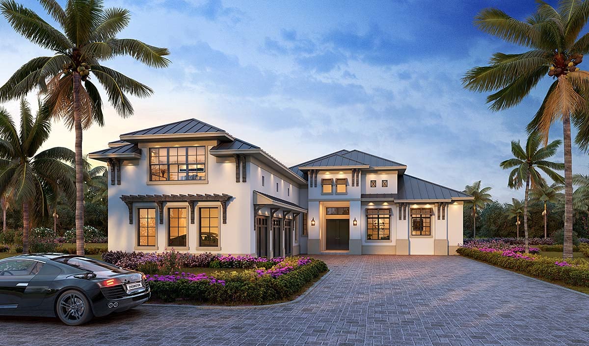 Coastal, Contemporary House Plan 78150 with 5 Beds, 5 Baths, 3 Car Garage Elevation