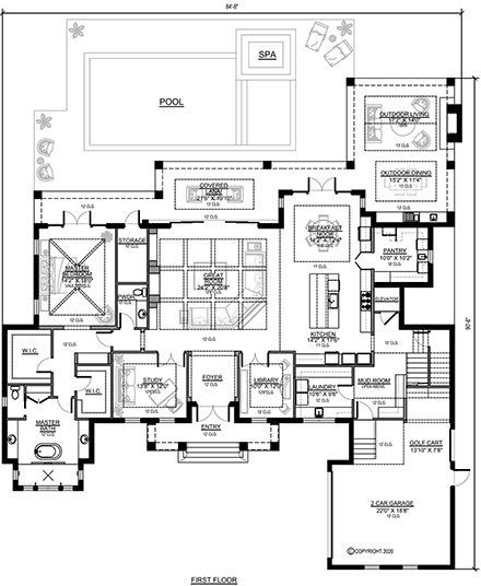 Traditional House Plan 78151 with 4 Beds, 5 Baths, 2 Car Garage First Level Plan