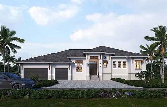 Coastal, Contemporary House Plan 78152 with 4 Beds, 3 Baths, 3 Car Garage Elevation