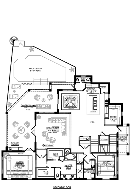 Contemporary, Florida House Plan 78153 with 3 Beds, 4 Baths, 3 Car Garage Second Level Plan