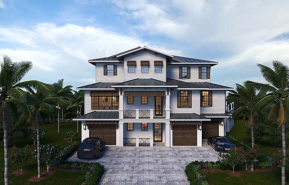 Contemporary, Florida House Plan 78153 with 3 Beds, 4 Baths, 3 Car Garage Elevation