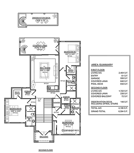 Coastal, Modern House Plan 78154 with 4 Beds, 5 Baths, 2 Car Garage Second Level Plan