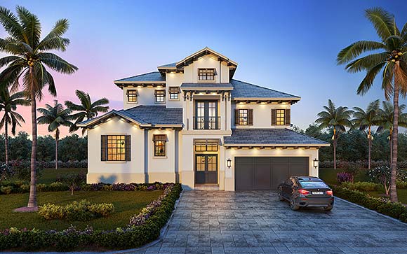 Coastal, Modern House Plan 78154 with 4 Beds, 5 Baths, 2 Car Garage Elevation