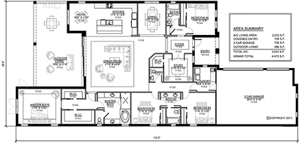 Coastal, Contemporary, Florida House Plan 78156 with 4 Beds, 4 Baths, 3 Car Garage First Level Plan