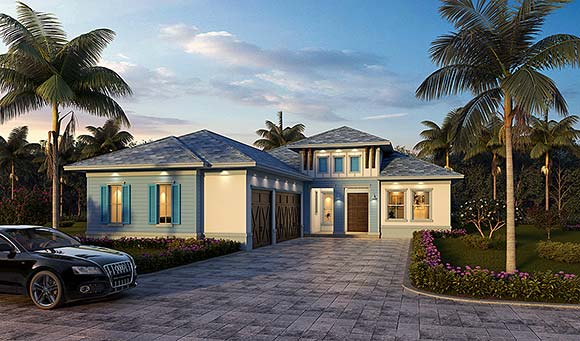 Coastal, Contemporary, Florida House Plan 78156 with 4 Beds, 4 Baths, 3 Car Garage Elevation
