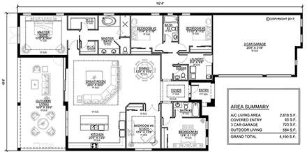 Coastal, Florida House Plan 78157 with 5 Beds, 4 Baths, 3 Car Garage First Level Plan