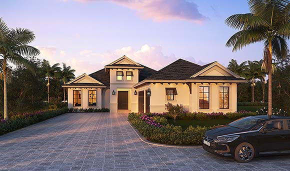 Coastal, Florida House Plan 78157 with 5 Beds, 4 Baths, 3 Car Garage Elevation