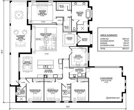 Coastal, Florida House Plan 78158 with 4 Beds, 3 Baths, 2 Car Garage First Level Plan