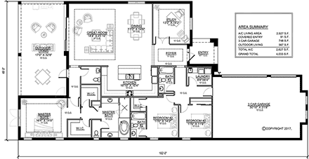 Coastal, Contemporary, Florida House Plan 78159 with 3 Beds, 4 Baths, 3 Car Garage First Level Plan