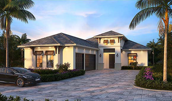 Coastal, Contemporary, Florida House Plan 78159 with 3 Beds, 4 Baths, 3 Car Garage Elevation