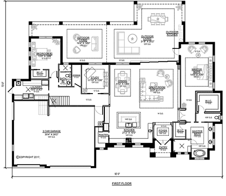 Modern House Plan 78161 with 4 Beds, 4 Baths, 3 Car Garage First Level Plan
