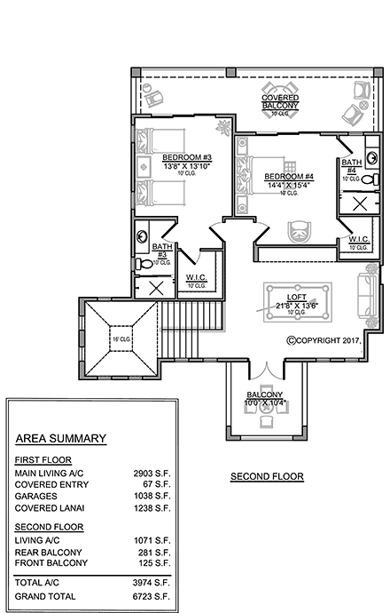 Modern House Plan 78161 with 4 Beds, 4 Baths, 3 Car Garage Second Level Plan