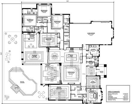 Modern House Plan 78162 with 4 Beds, 6 Baths, 4 Car Garage First Level Plan