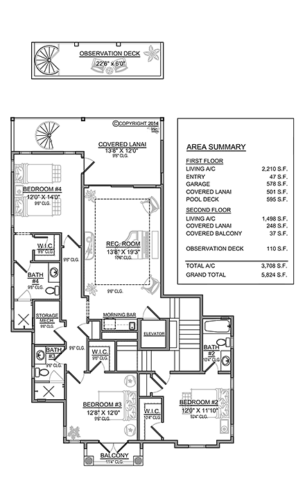 Mediterranean House Plan 78163 with 4 Beds, 6 Baths, 2 Car Garage Second Level Plan