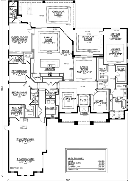Coastal, Florida House Plan 78164 with 4 Beds, 5 Baths, 3 Car Garage First Level Plan